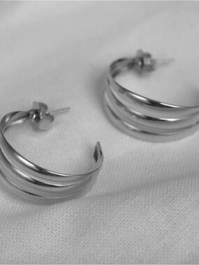 Silver/White Gold Triple Hoop Earrings